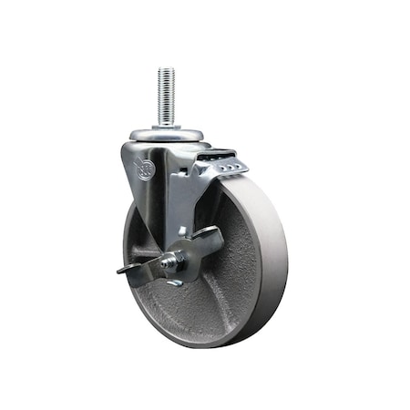 Service Caster 5 Inch Semi Steel Wheel Swivel 58 Inch Threaded Stem Caster with Brake SCC SCC-TS20S514-SSS-TLB-58212